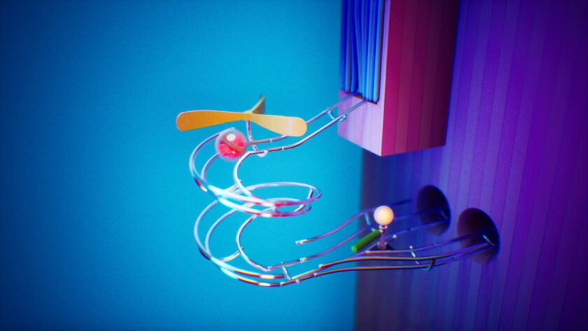 a marble run on a blue background