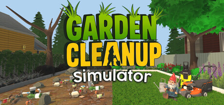 the title Garden Cleanup Simulation on the background of a garden