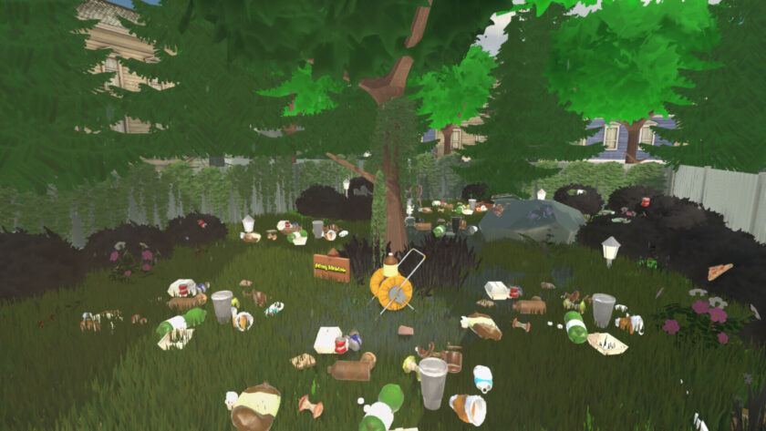 a lot of trash on a lawn