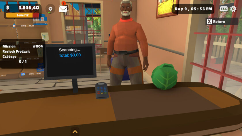 a man waiting in front of the register.